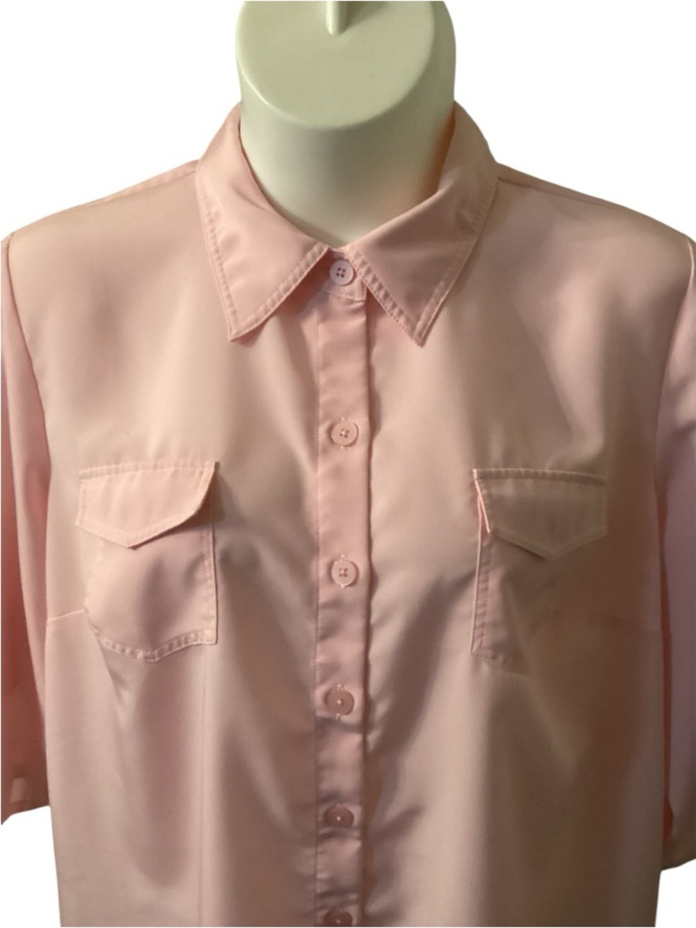 Susan Graver Plus Size Blush Pink Short‑Sleeve Button Down Shirt 2X - Picture 5 of 10